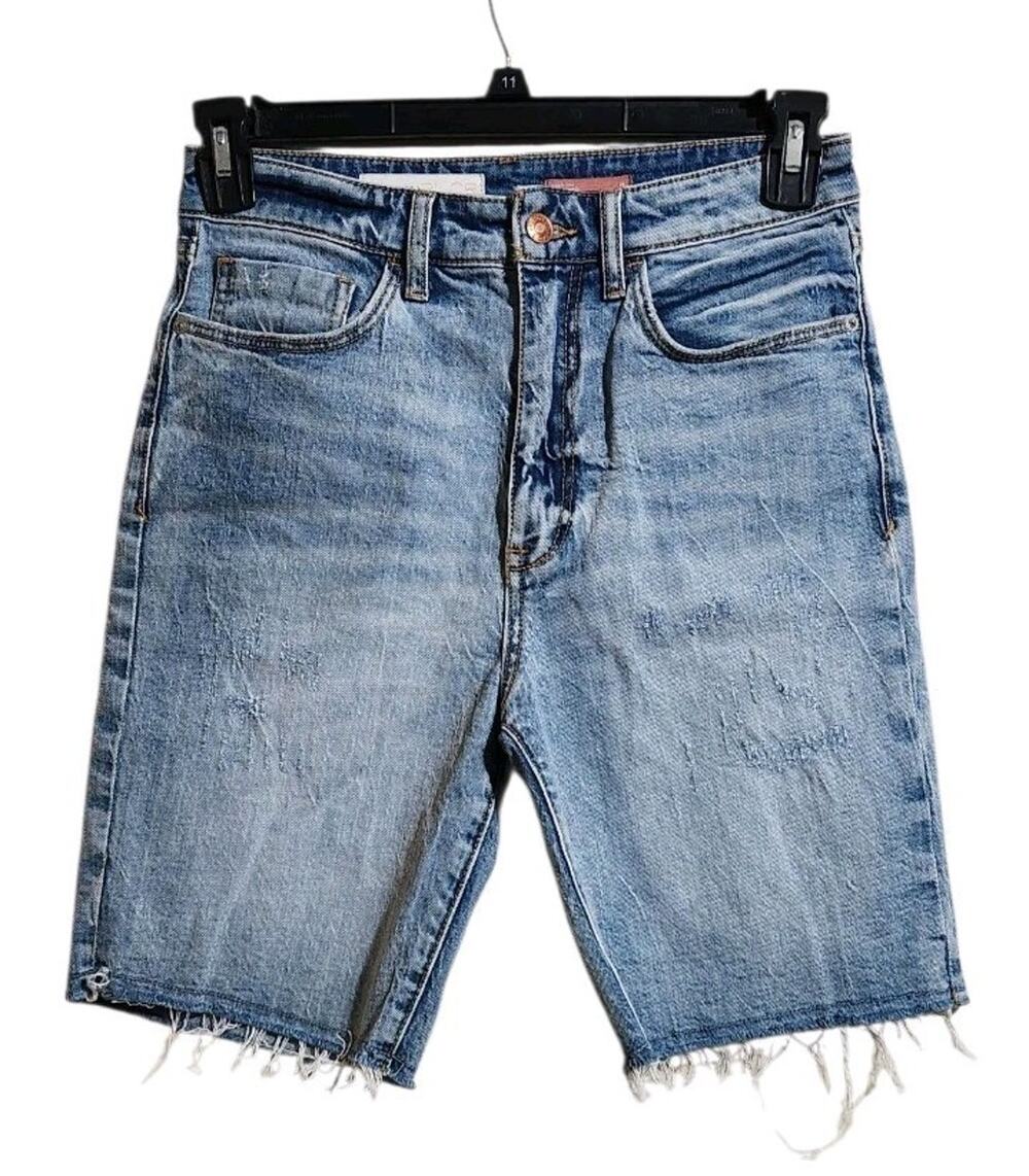ANTHROPOLOGIE Pilcro Straight Bermuda Jean Shorts 25 Light Wash Distressed Raw
